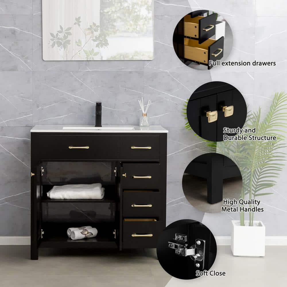 Eclife 36" Single Bathroom Vanity Set with Ceramic Sink Top, Water Saving Faucet