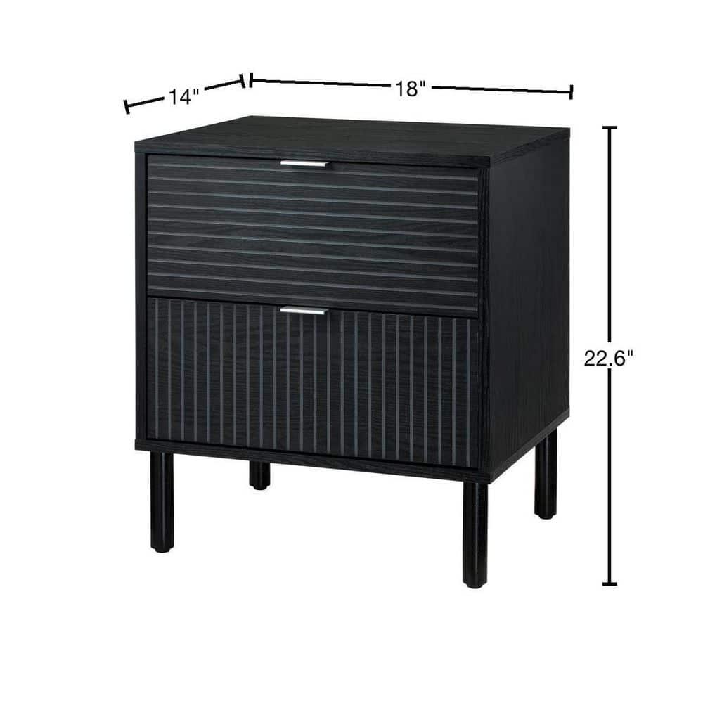 Sango Sango Merk 2-Drawer Solid Wood Nightstand, Drawers With Horizontal & Vertical Grooves