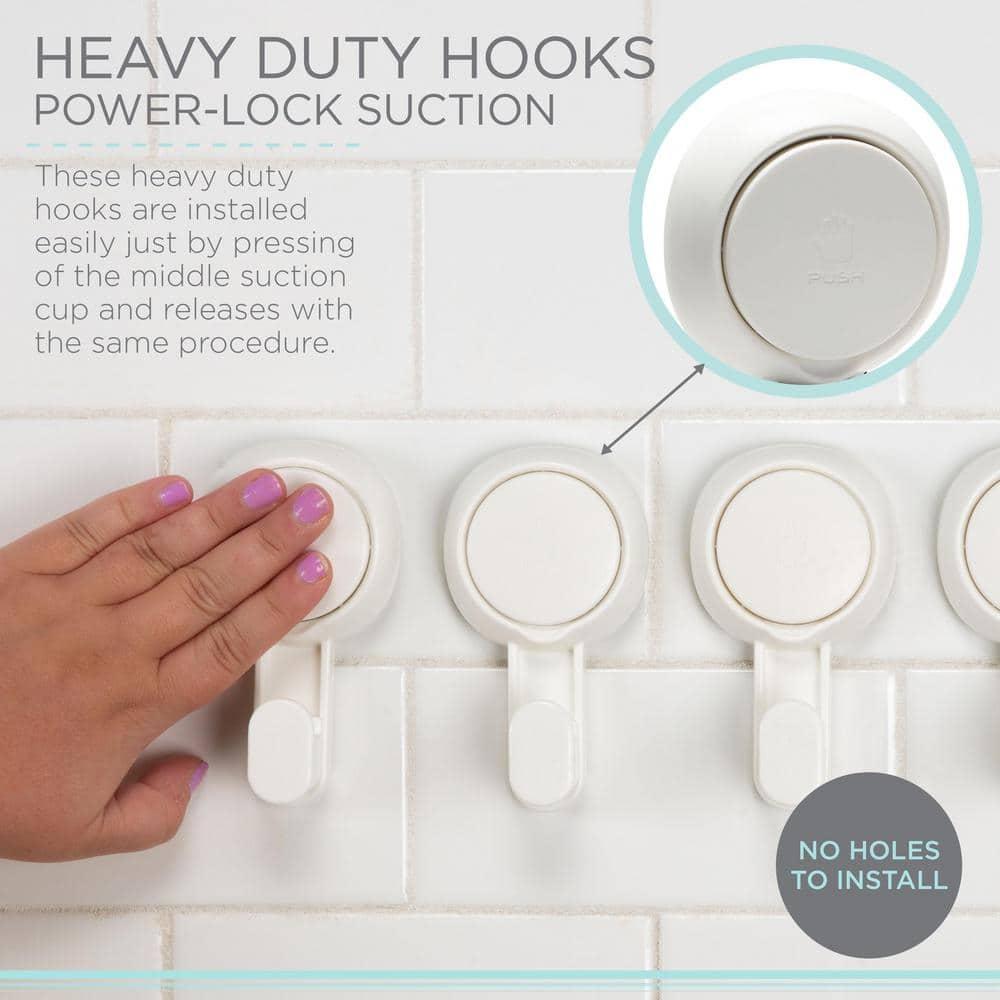 Bath Bliss 4 Pack Plastic Gel-Suction Power Hooks, White