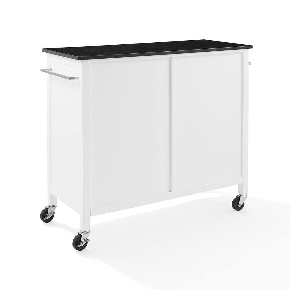 Crosley Soren Granite Top Kitchen Island/Cart Black/White: Traditional Style with Caster Wheels, Storage & Assembly Tools Provided