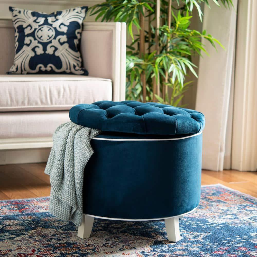 Amelia Tufted Storage Ottoman - Navy - Safavieh