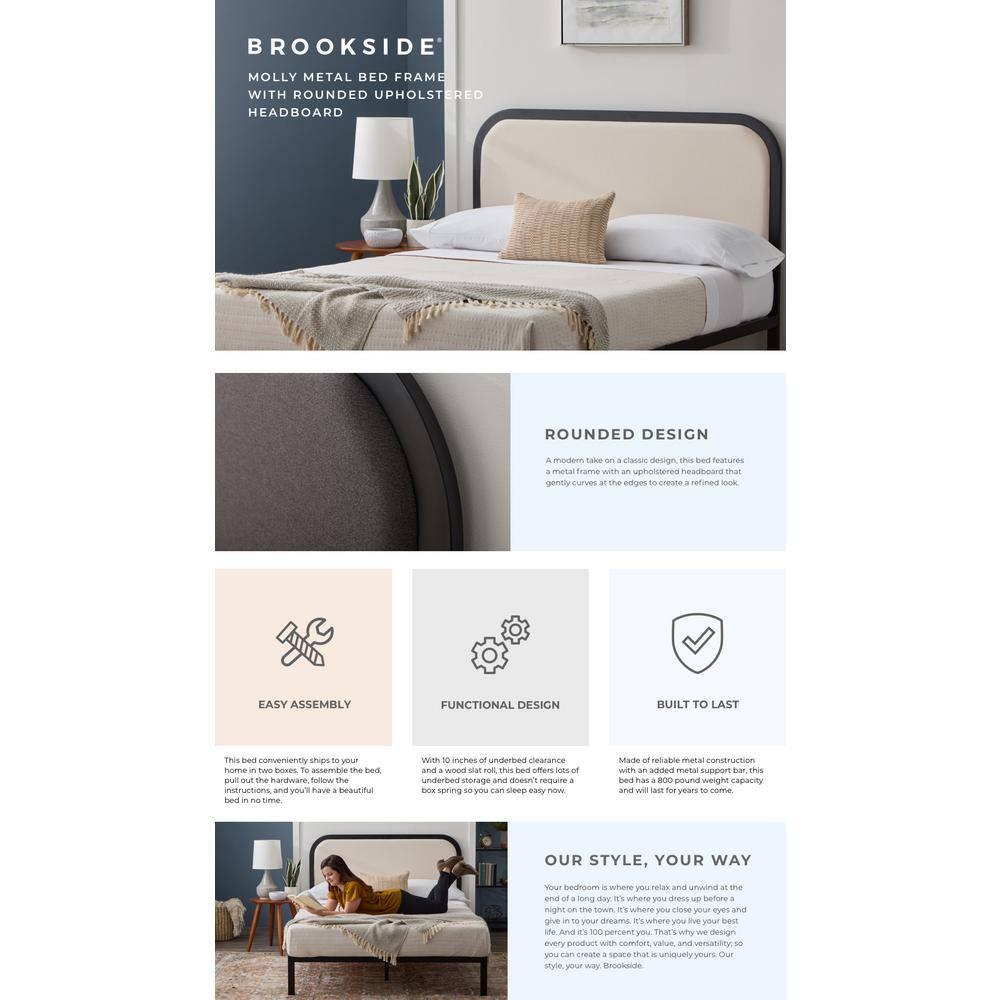 Brookside Metal Bed Frame with Rounded Upholstered Headboard