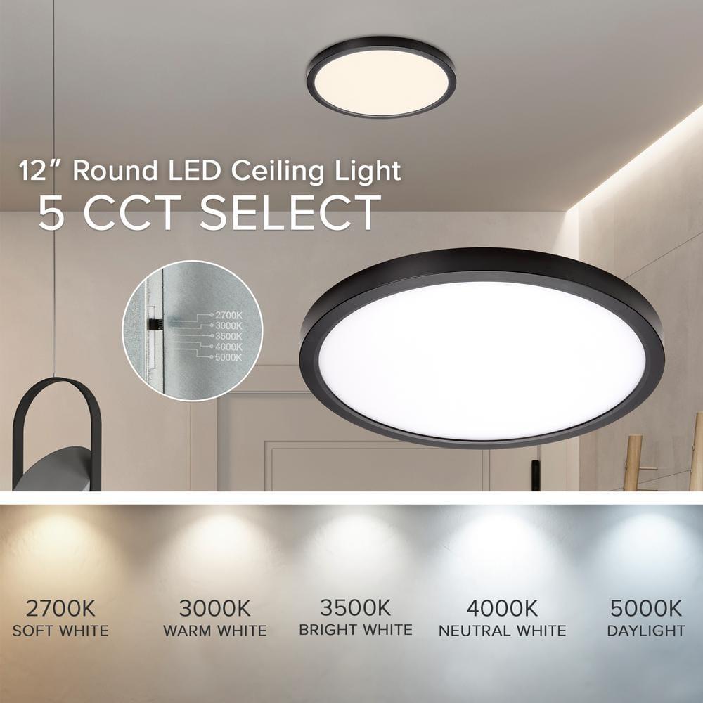 Maxxima 12 in. LED Flush Mount Ceiling Light, 5 CCT Round Panel Light
