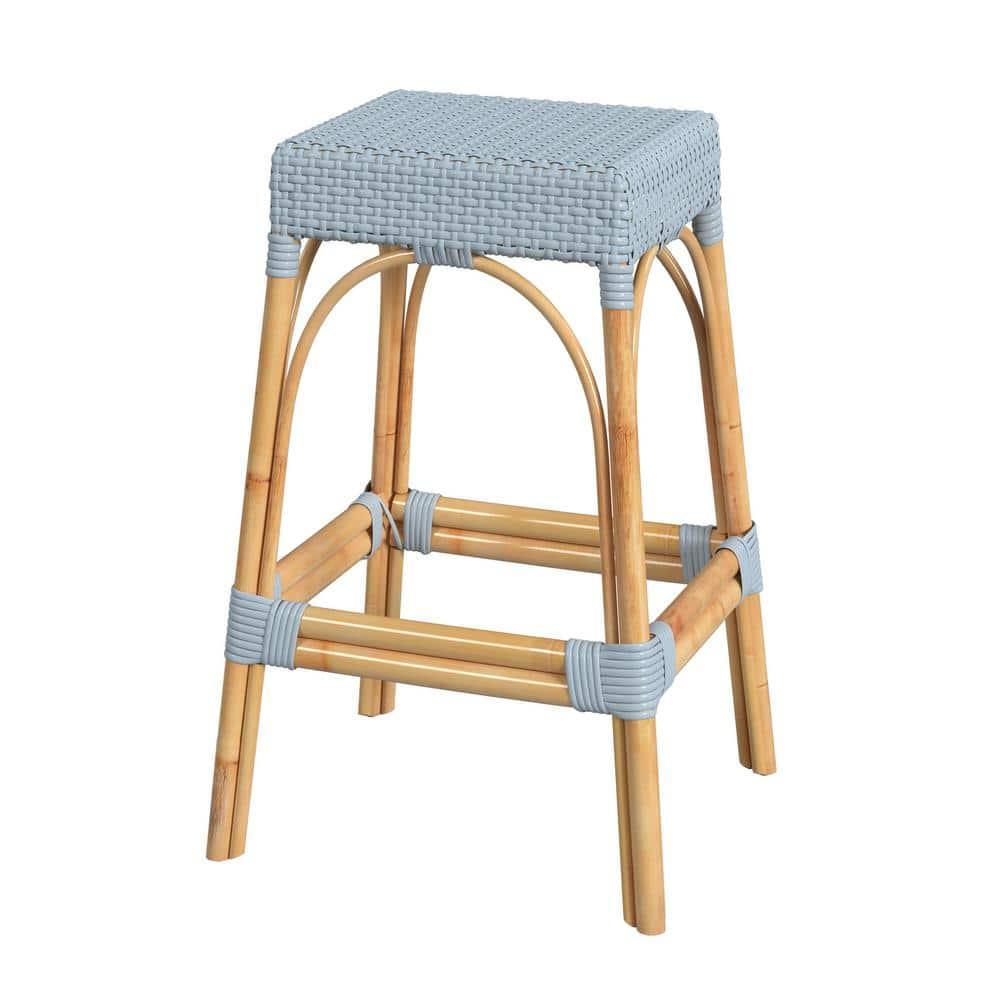 Butler Specialty Company Robias Rectangular Rattan 30" Bar Stool - Baby Blue