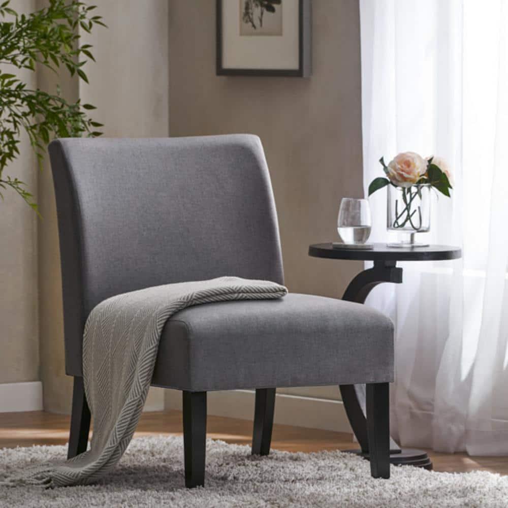 Modern Gray Fabric Armless Slipper Accent Chair with Wood Frame