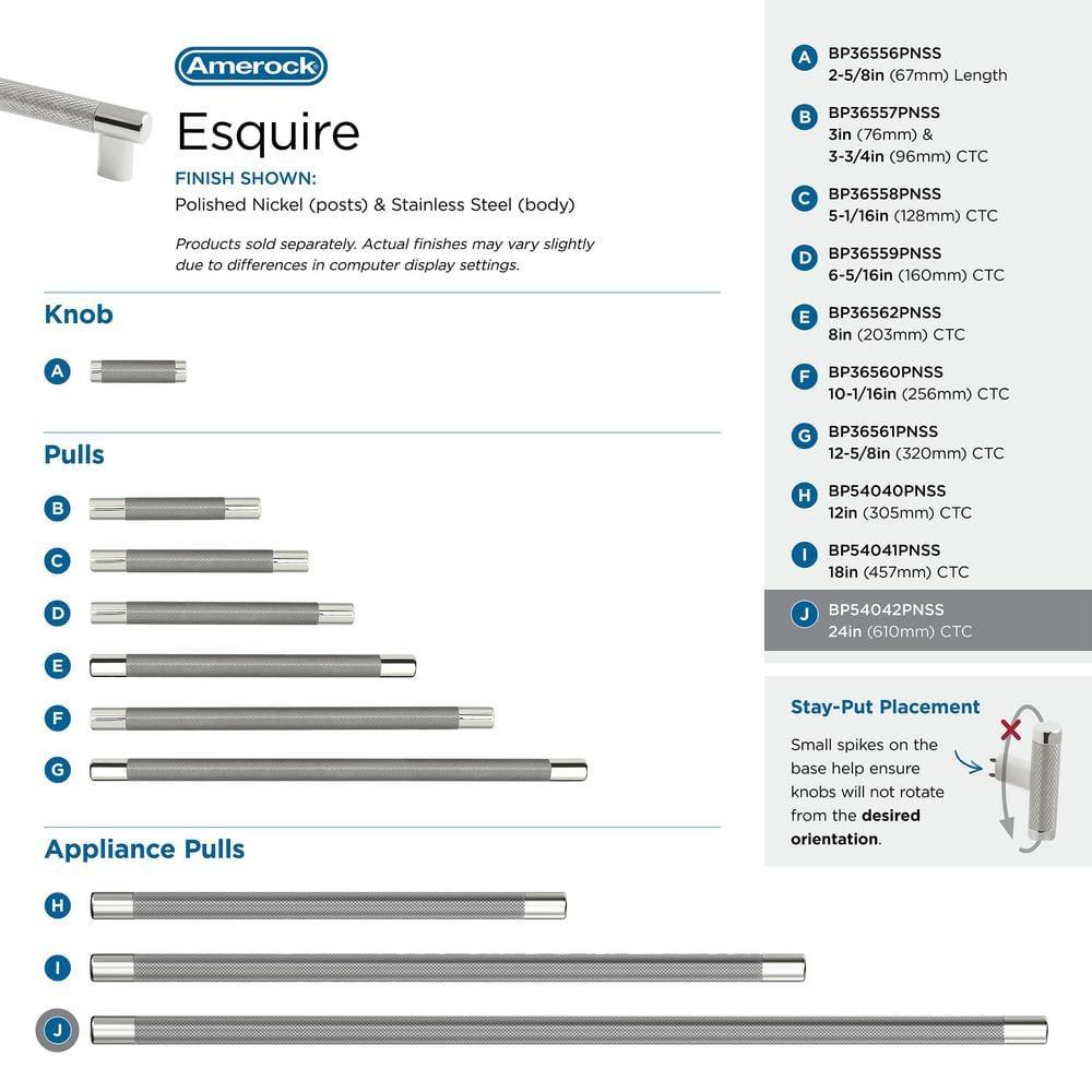 Amerock Esquire 24 inch (610mm) Center-to-Center Polished Nickel/Stainless Steel Appliance Pull