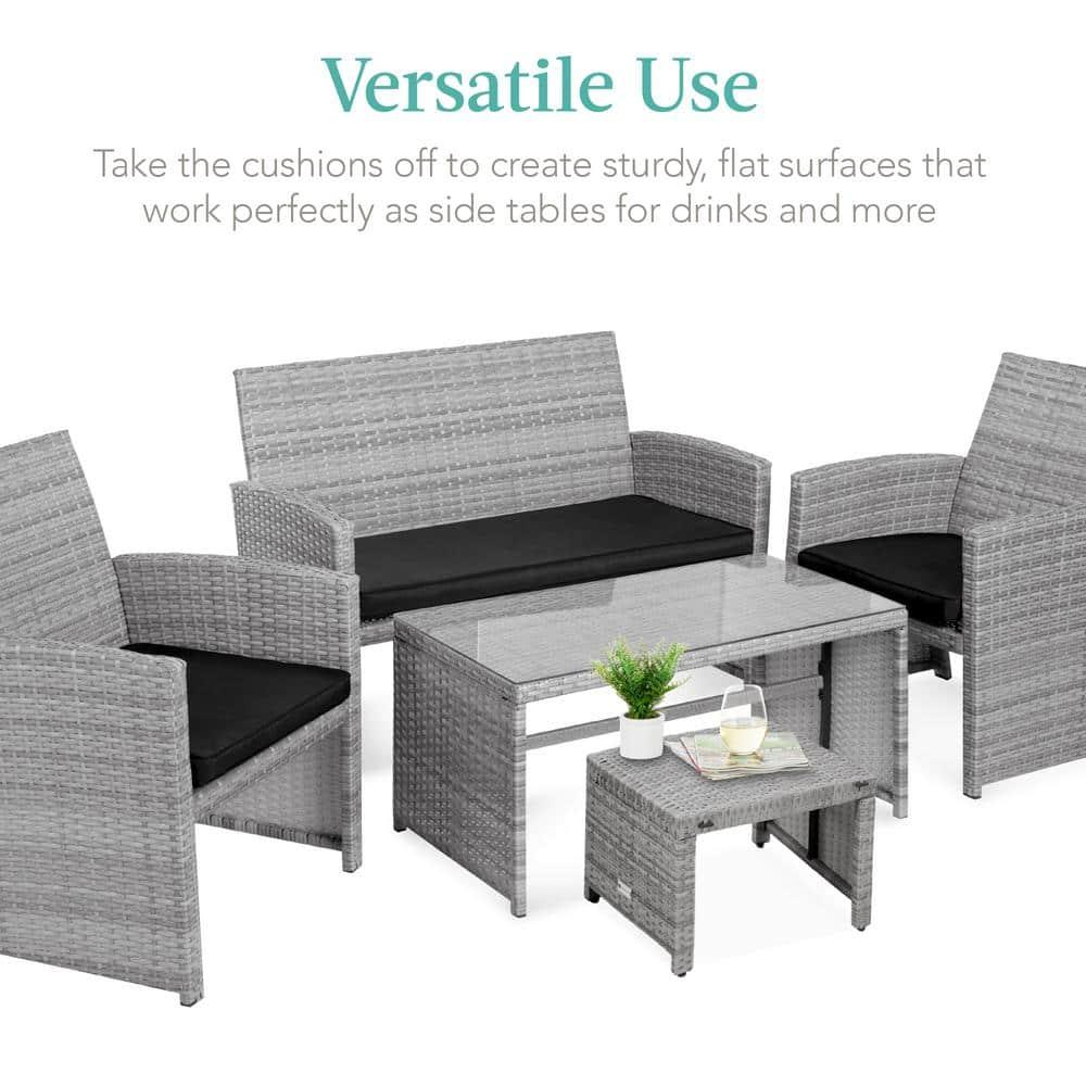 Best Choice Products Set of 2 Multipurpose Patio Wicker Ottomans w/ Removable Cushions - Gray/Black