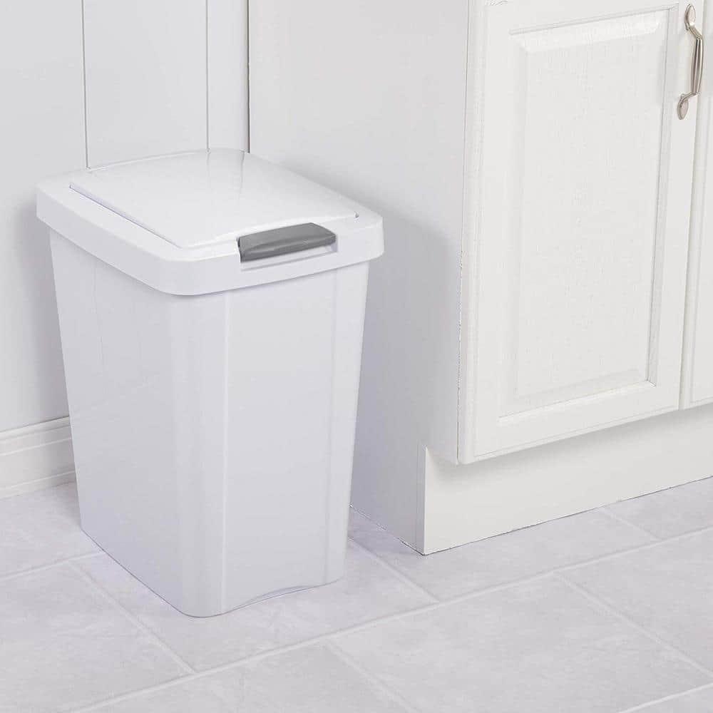 Sterilite 7.5 Gallon TouchTop Wastebasket Trash Can with Pop Up Lid for Kitchen, Bathroom, Mudroom or Office, 4 Pack, White