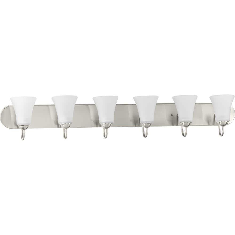 Progress Lighting, Classic Collection, 6-Light Bath, Brushed Nickel, Etched Glass Shades