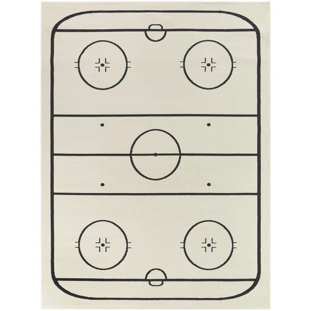 3'11"x5'7" Hockey Time Kids' Rug Cream/Black - Balta Rugs: Kids Area Rug, Hockey Rink Design, Bedroom Decor