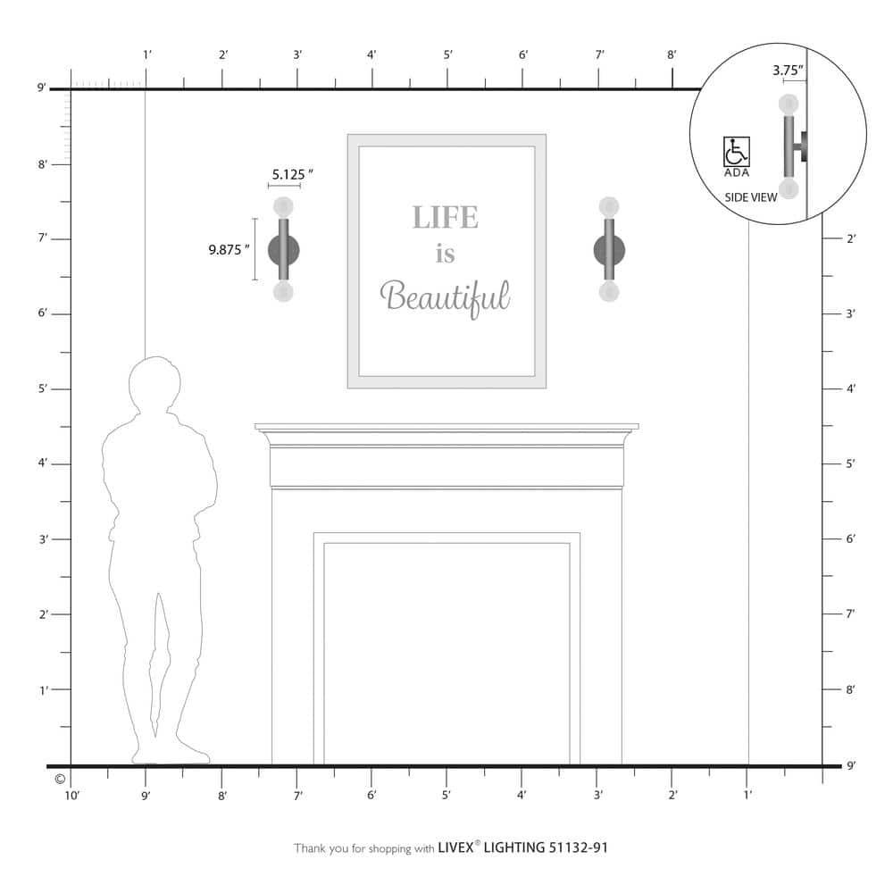 Livex Lighting Copenhagen 2 - Light Wall Light in  Brushed Nickel