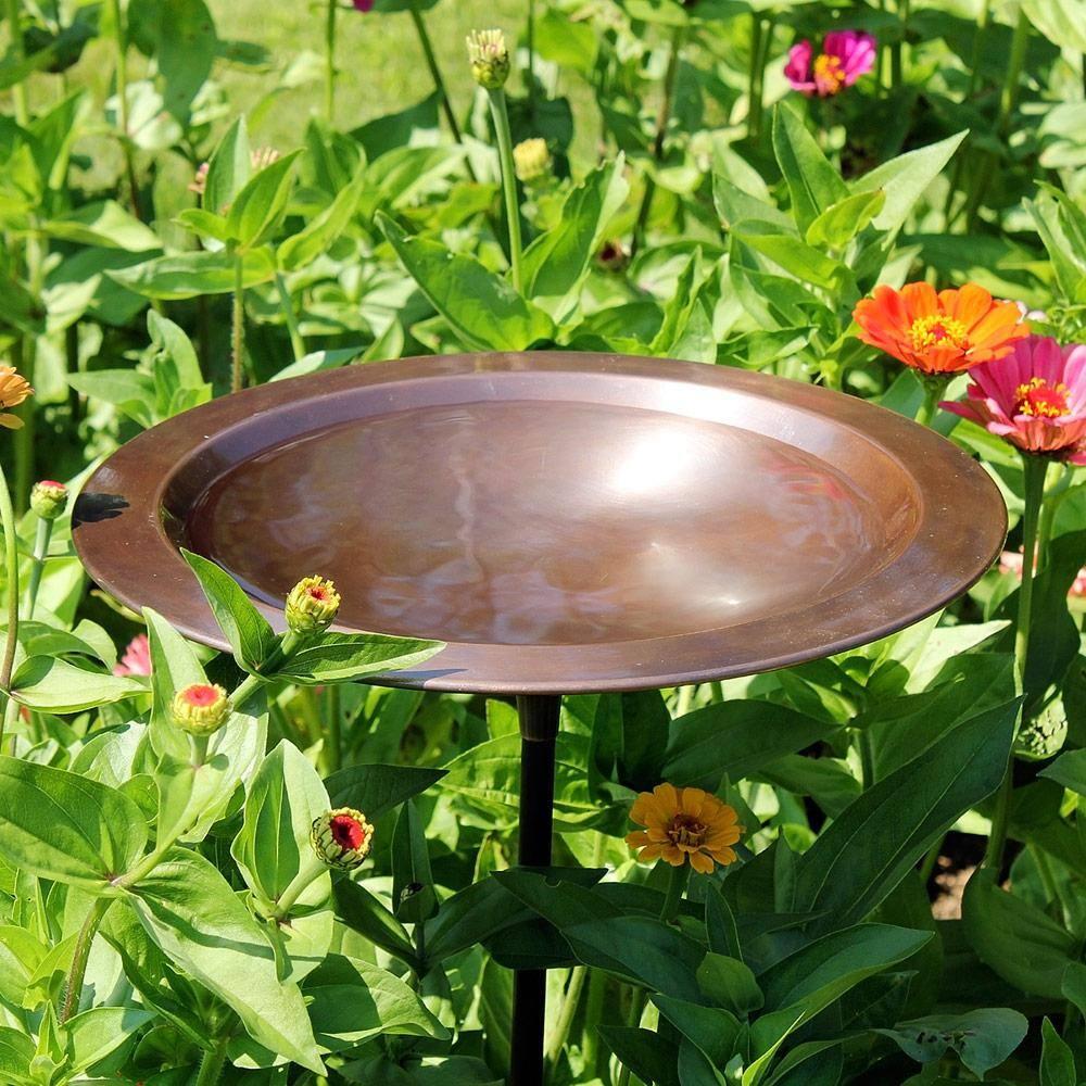 12.75 in. Dia Antique Copper Classic II Birdbath with Stake