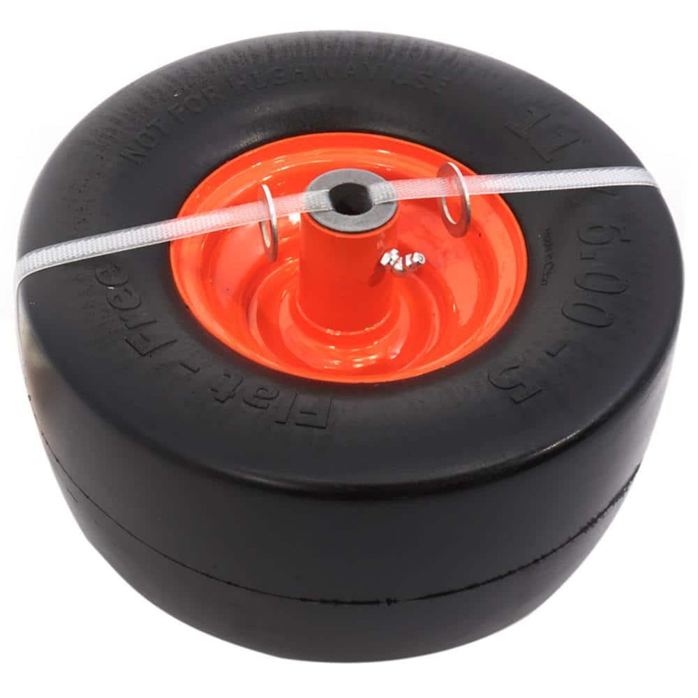 11 In. X 6 In. Universal Flat Free Zero Turn Front Wheel Assembly With Smooth Tread And Orange Rims
