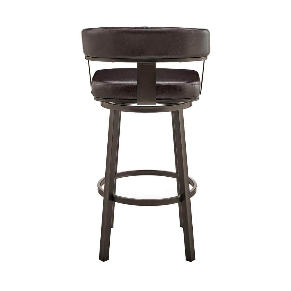 Cohen 26" Counter Height Swivel Bar Stool in Java Silver Finish and Chocolate Faux Leather