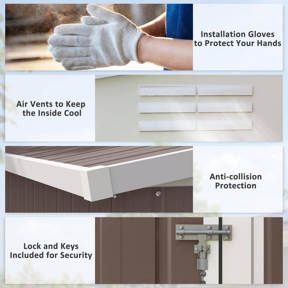 Outsunny 4' x 7.7' Metal Outdoor Storage Shed, Lean to Storage Shed, Garden Tool Storage House with Lockable Door and 2 Air Vents for Backyard, Patio, Lawn