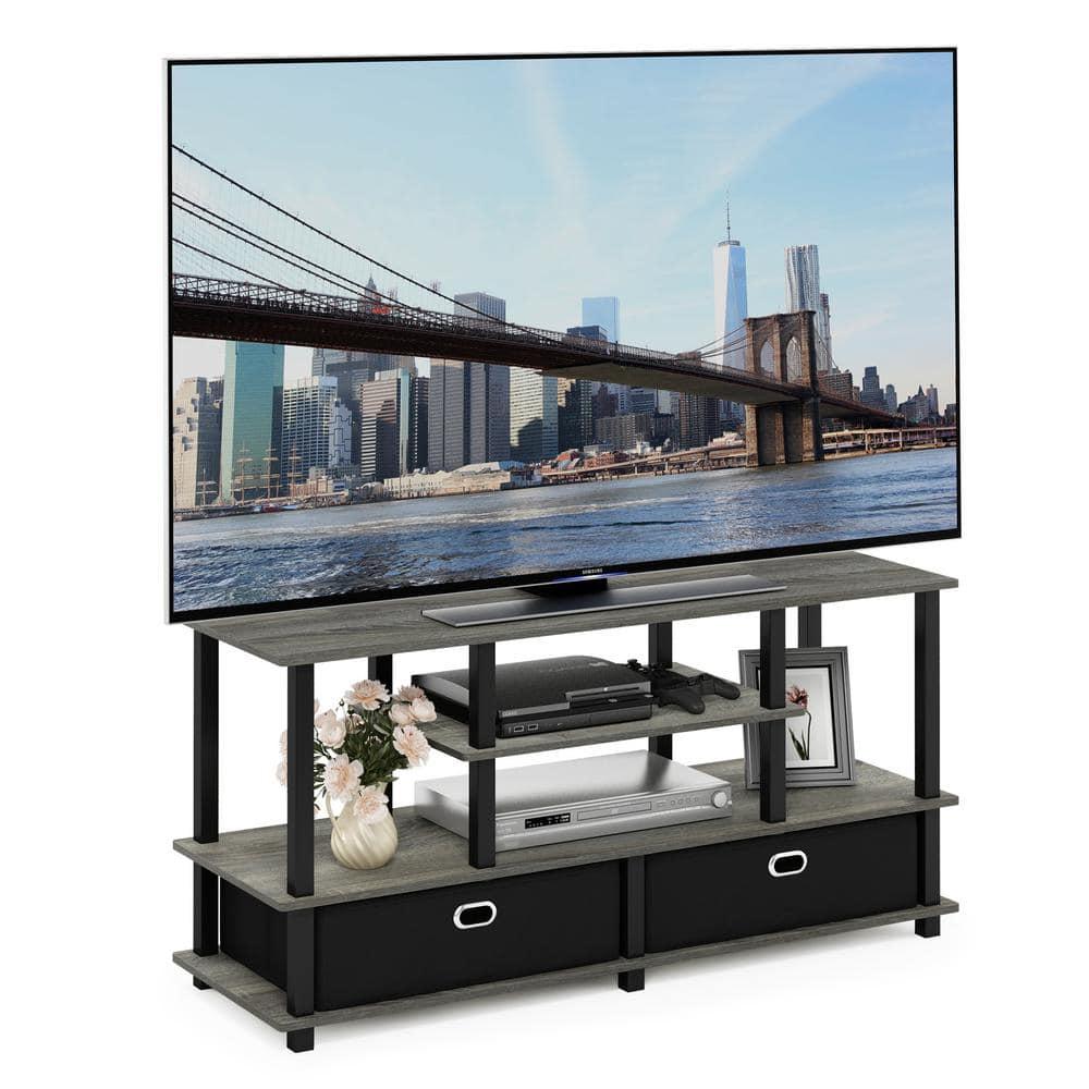 Furinno JAYA Large TV Stand for up to 55-Inch TV with Storage Bin, French Oak Grey/Black