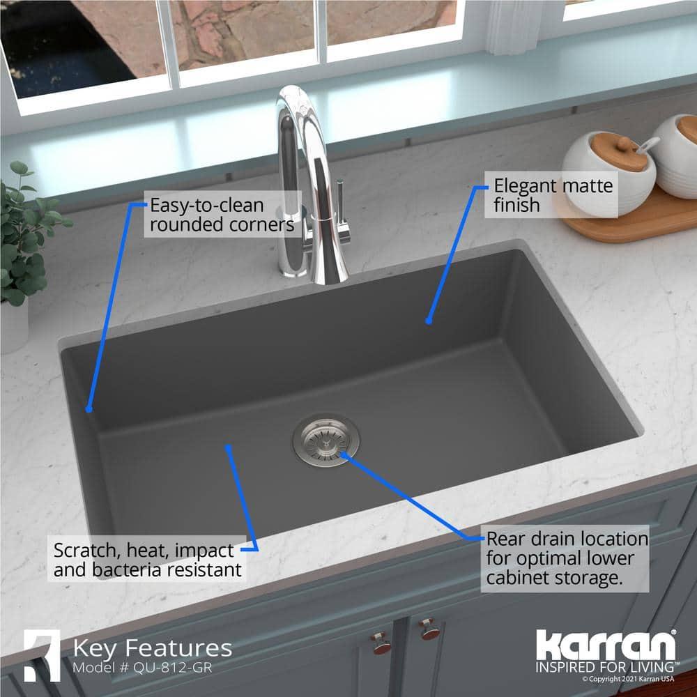 Karran Quartz 32-1/4'' X 19-1/4'' Large Single Bowl Undermount Kitchen Sink