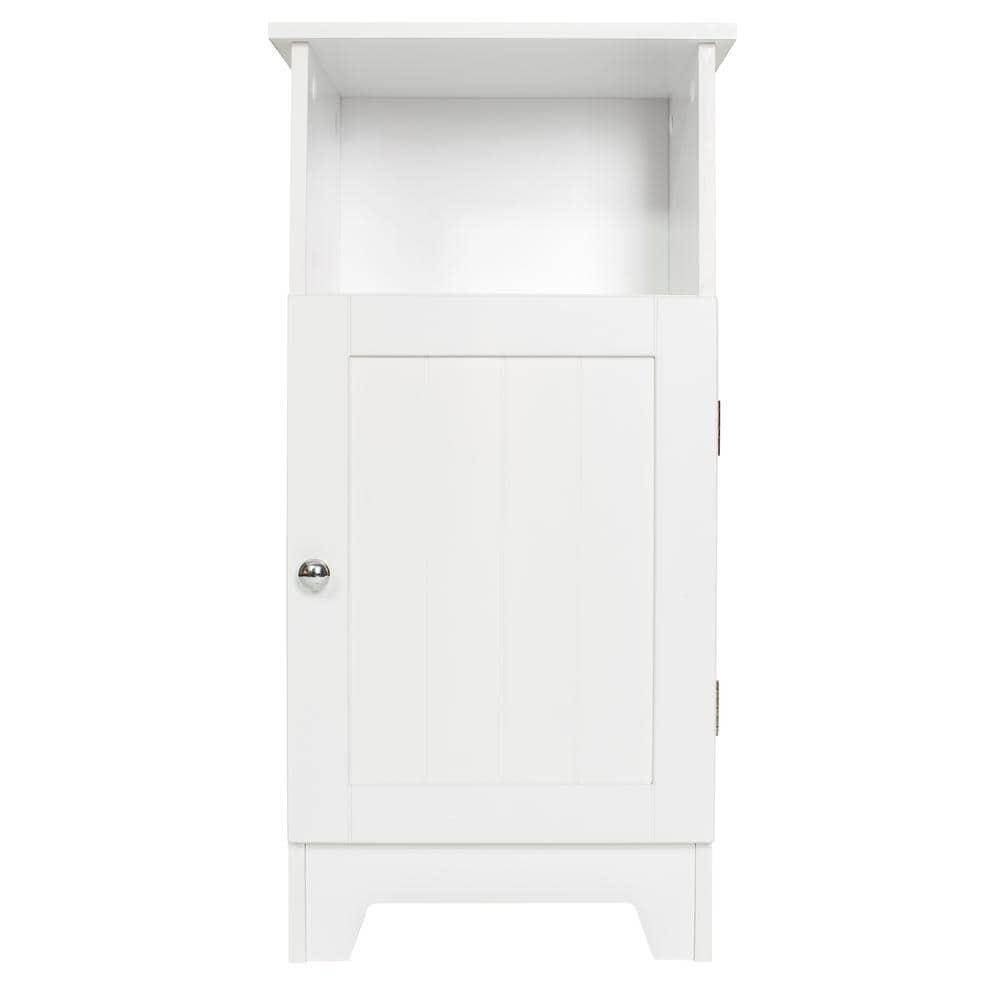 Redmon Freestanding Single Door Beadboard Floor Cabinet, Multi Room, Small Bathroom Storage, 13.25 Inch Width x 11.75 Inch Depth x 27.75 Inch Height, White Enamel Finish