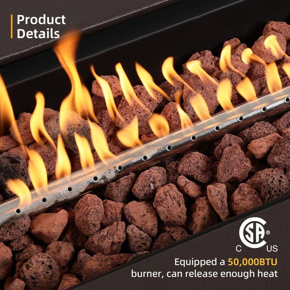 UPHA 42-inch Outdoor Propane Rectangle Fire Pit Table 50000 BTU Iron Gas FirePit for Outside Patio with Tank Cover, Removable Lid, Lava Rocks, Rain Cover, Brown