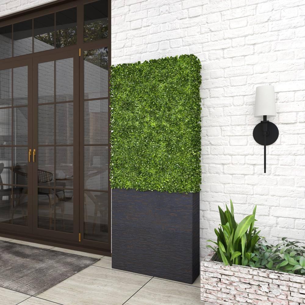 DecMode 66" Tall Boxwood Hedge Artificial Topiary in Realistic Leaves and Black Cement Planter Box