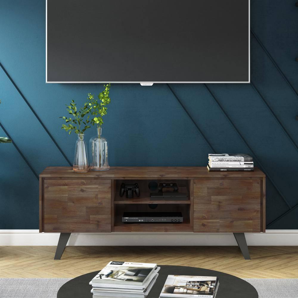 Simpli Home Lowry 63"W Solid Wood Modern Industrial TV Stand for TVs up to 70" with Storage