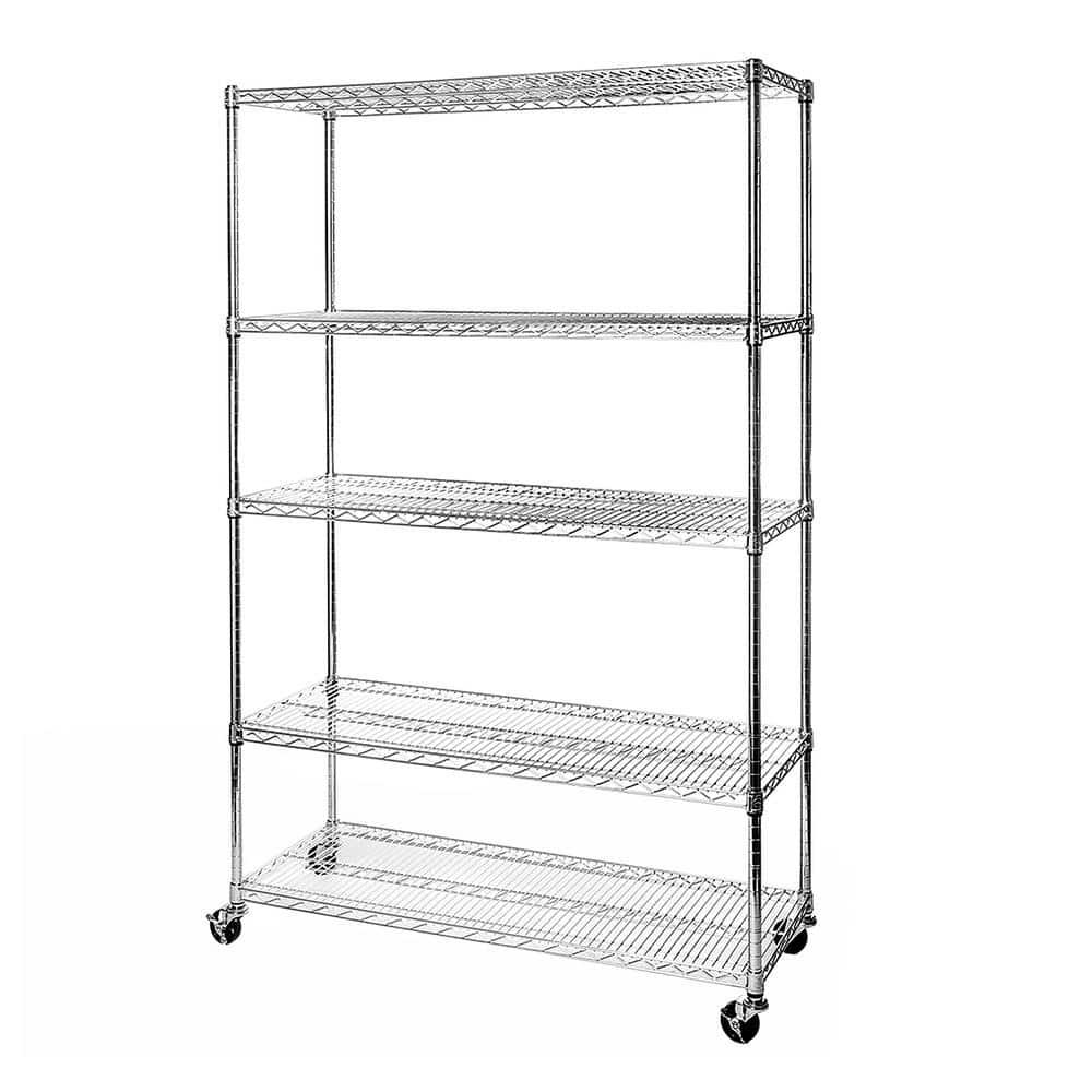 UltraDurable 48'' W x 18" D 5-Tier NSF-Certified Steel Shelving with Wheels