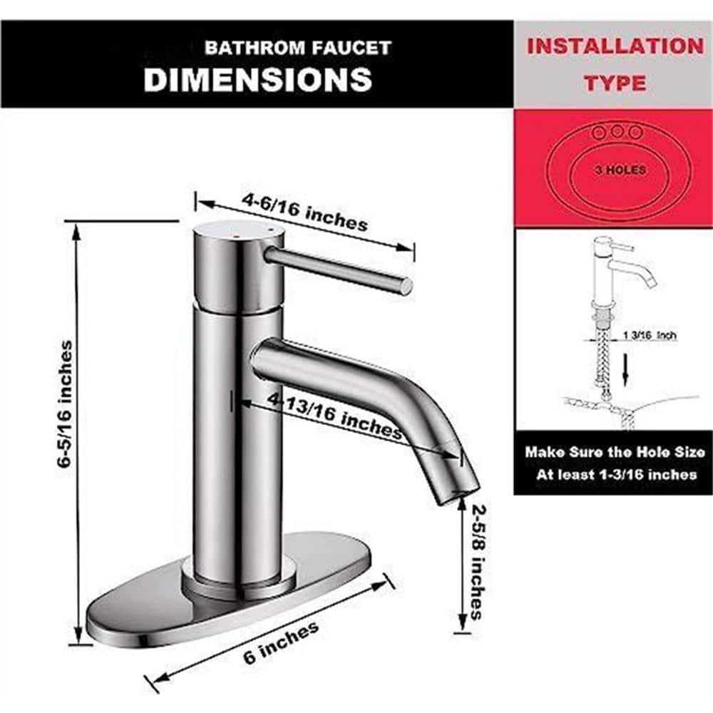 Brushed Nickel Single Hole Bathroom Faucets Single Handle, JXMMP Brushed Bathroom Vanity Sink Faucet with Pop Up Drain Assembly and 6 inch Deck Plate