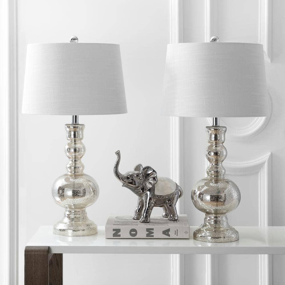 JONATHAN Y JYL1061D-SET2 Genie 28.5" Glass LED Table Lamp, Contemporary, Transitional for living room, dinning room, bedroom, office Bulb Included, Mercury Silver (Set of 2)