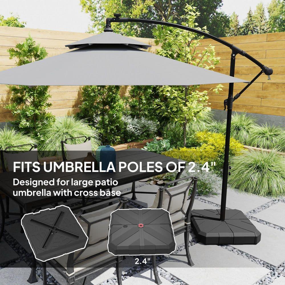 Outsunny Cantilever Offset Umbrella Base, Heavy Duty Outdoor Umbrella Stand Base, Sand/Water Filled Patio Umbrella Base for Garden, Poolside, Black