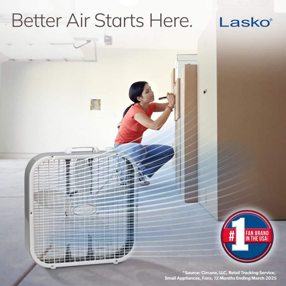 Lasko 20" Classic Box Fan with Weather-Resistant Motor, 3 Speeds, 22.5" H, White, B20200, New