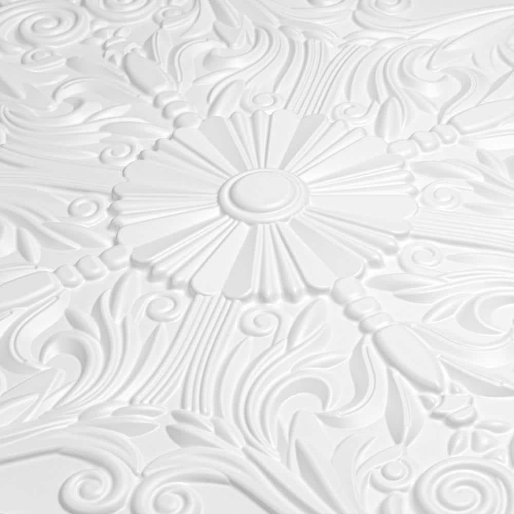 Art3d Art3d Decorative Ceiling Tile 2x2 Glue up, Lay in Ceiling Tile 24x24 Pack of 12pcs Spanish Floral in Matt White