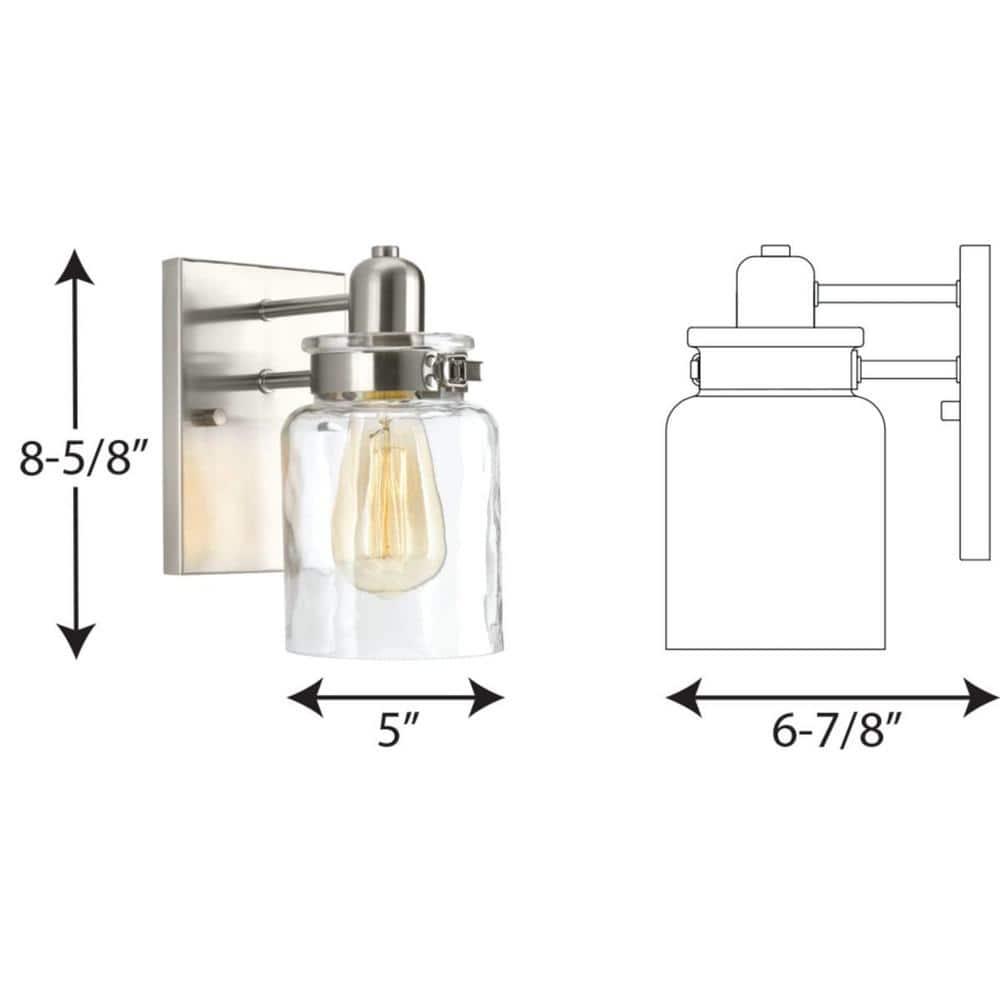 Progress Lighting Calhoun Collection 1-Light Bath & Vanity Wall Light, Brushed Nickel, Clear Glass Shade