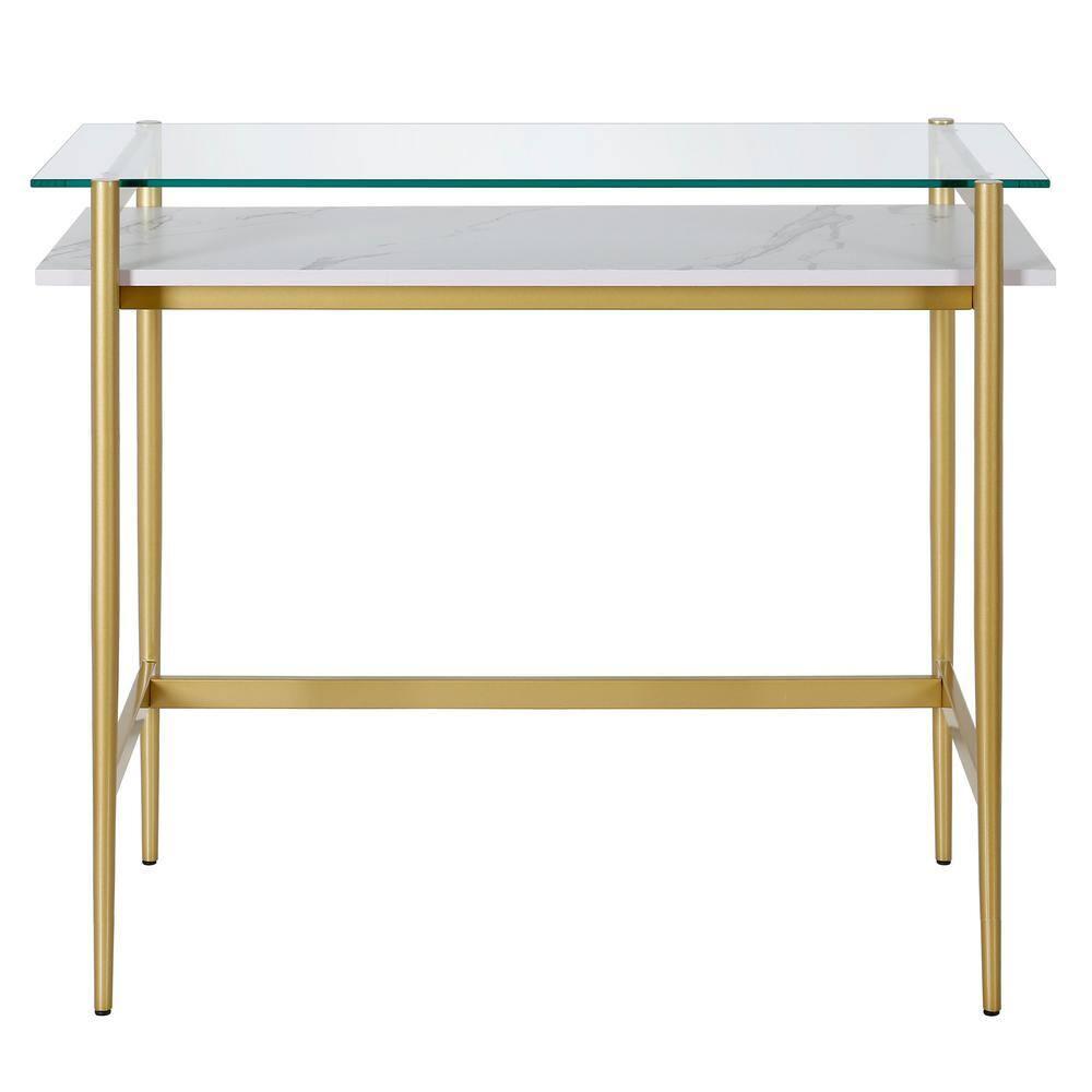 Henn&Hart 36" Brass/Faux Marble Metal/Glass/Faux Marble Home Office