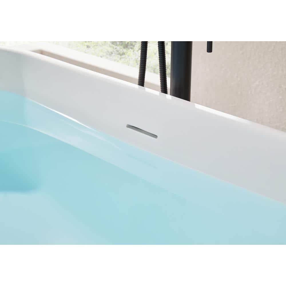 59" x 27.5" Freestanding Soaking Stone Resin Bathtub with Pure White Overflow and Pop Up Drain
