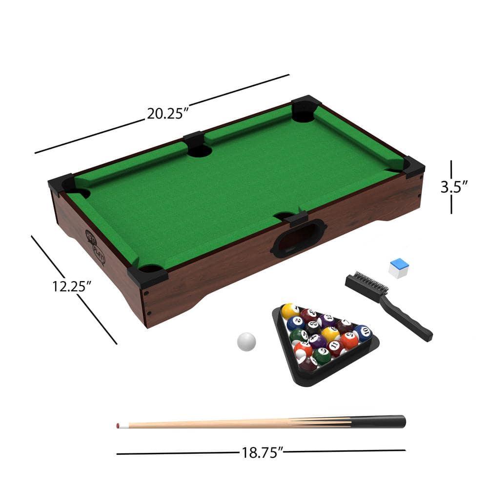 Mini Pool Table - 20-Inch Portable Tabletop Billiards Game with Cue Balls, Sticks, Chalk, Brush, and Triangle Rack - Table Games by Hey! Play!