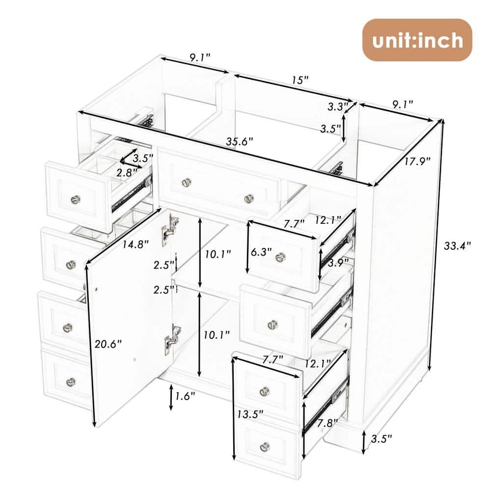 Beyong 33.4" H X 35.6" W X 17.9" D 35.6'' Single Bathroom Vanity Base Only