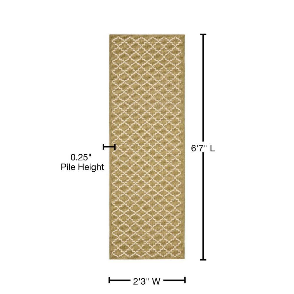 SAFAVIEH Courtyard Hilbert Trellis Indoor/Outdoor Runner Rug, 2'3" x 6'7", Green/Beige