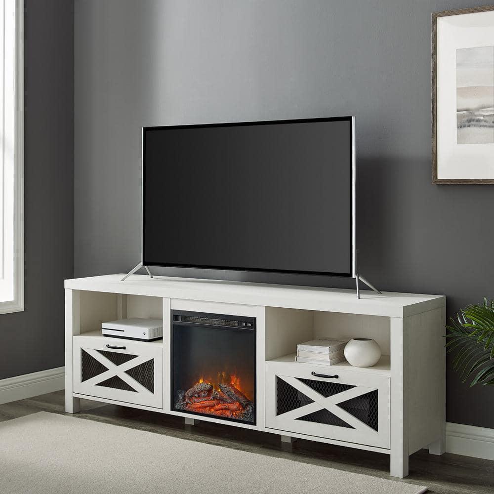 Gracie Oaks Industrial 70" tv stand with fireplace for 80" TVs, media center, tv console