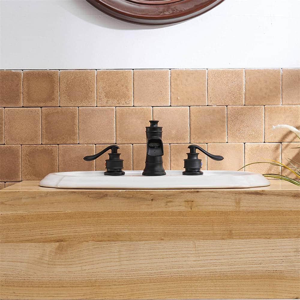 Black Bathroom Faucet Widespread Bathroom Faucets for Sink 3 Hole Matte Black 8 Inch Two Handle Matching Pop Up Drain Stopper Waterfall Farmhouse Lavatory Water Supply Line by Bathfinesse