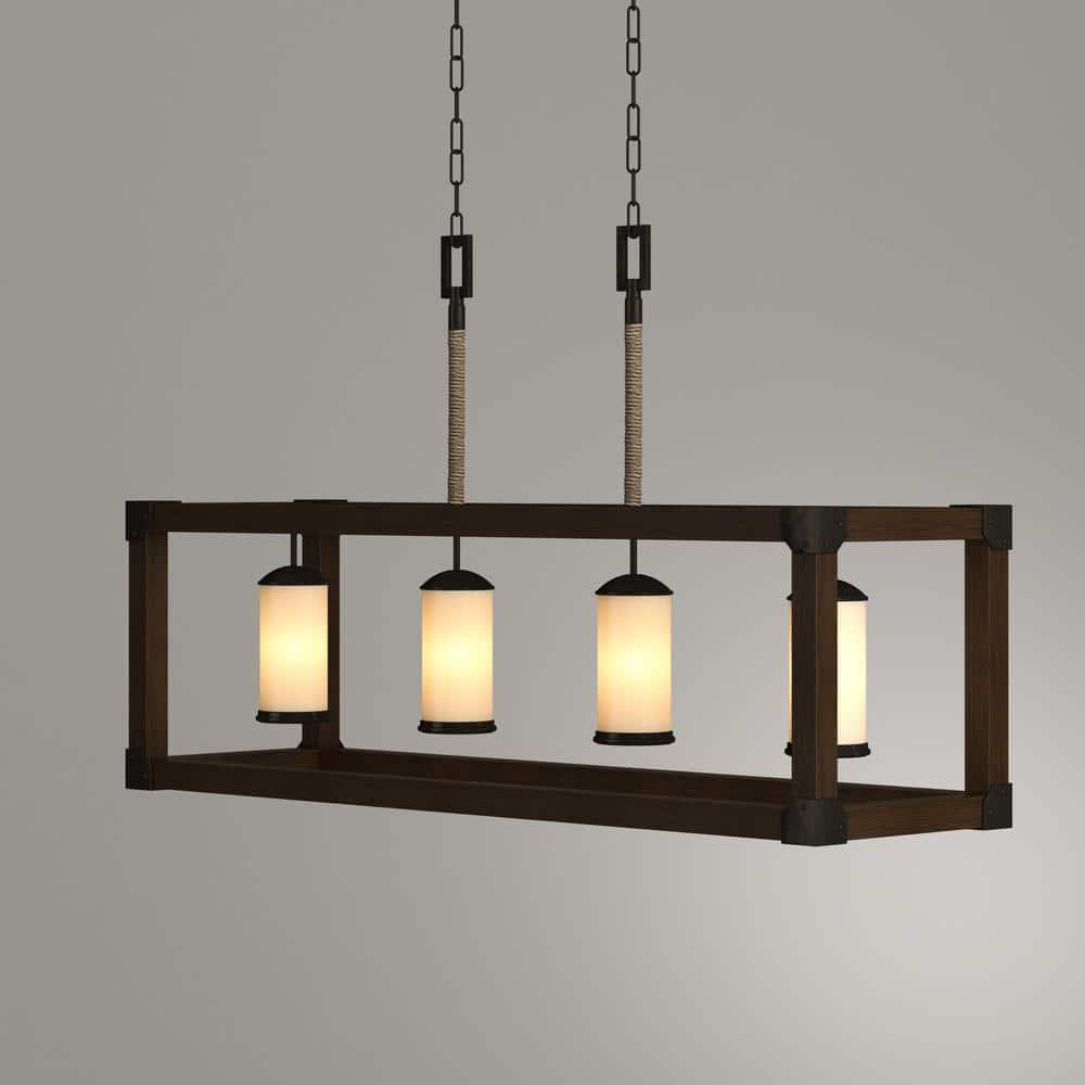 Stardust Finish Four-Light Island Pendant with Creme Parchment Glass