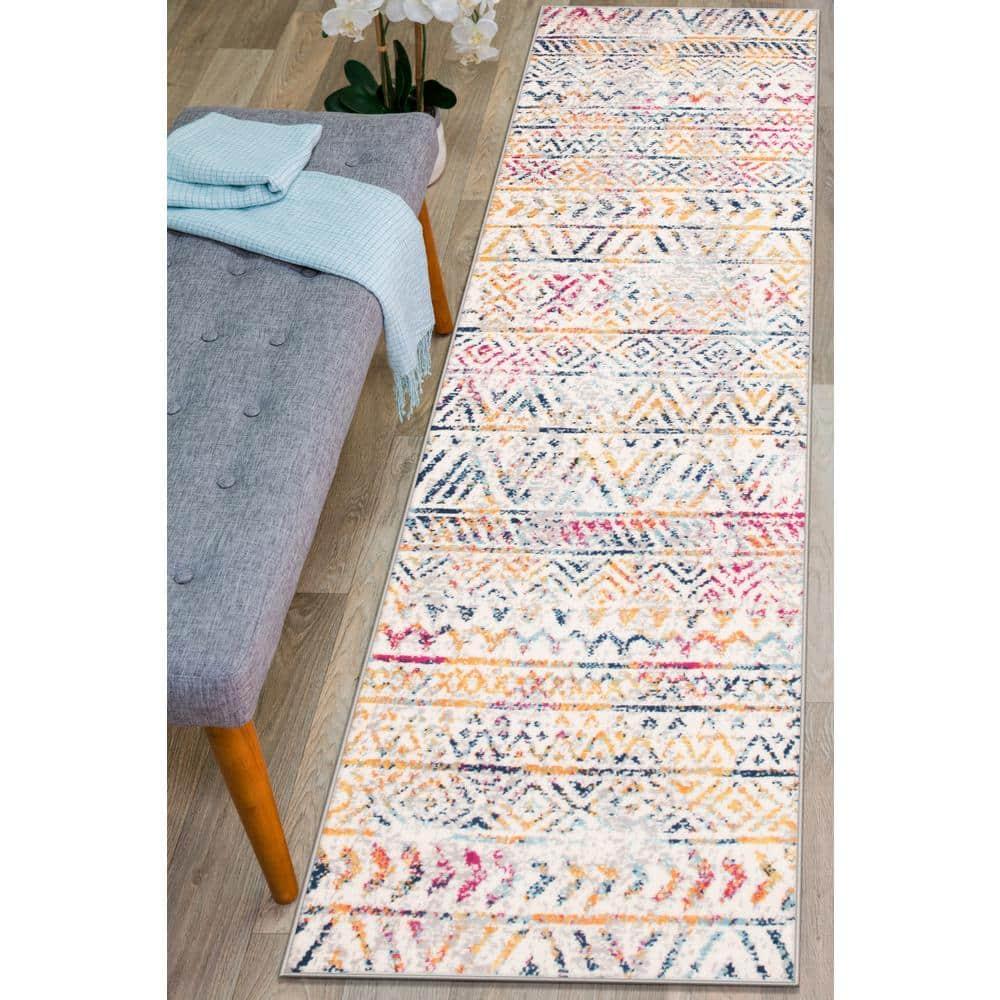 World Rug Gallery Geometric Distressed Bohemian Multicolored 2' x 7' Runner Rug