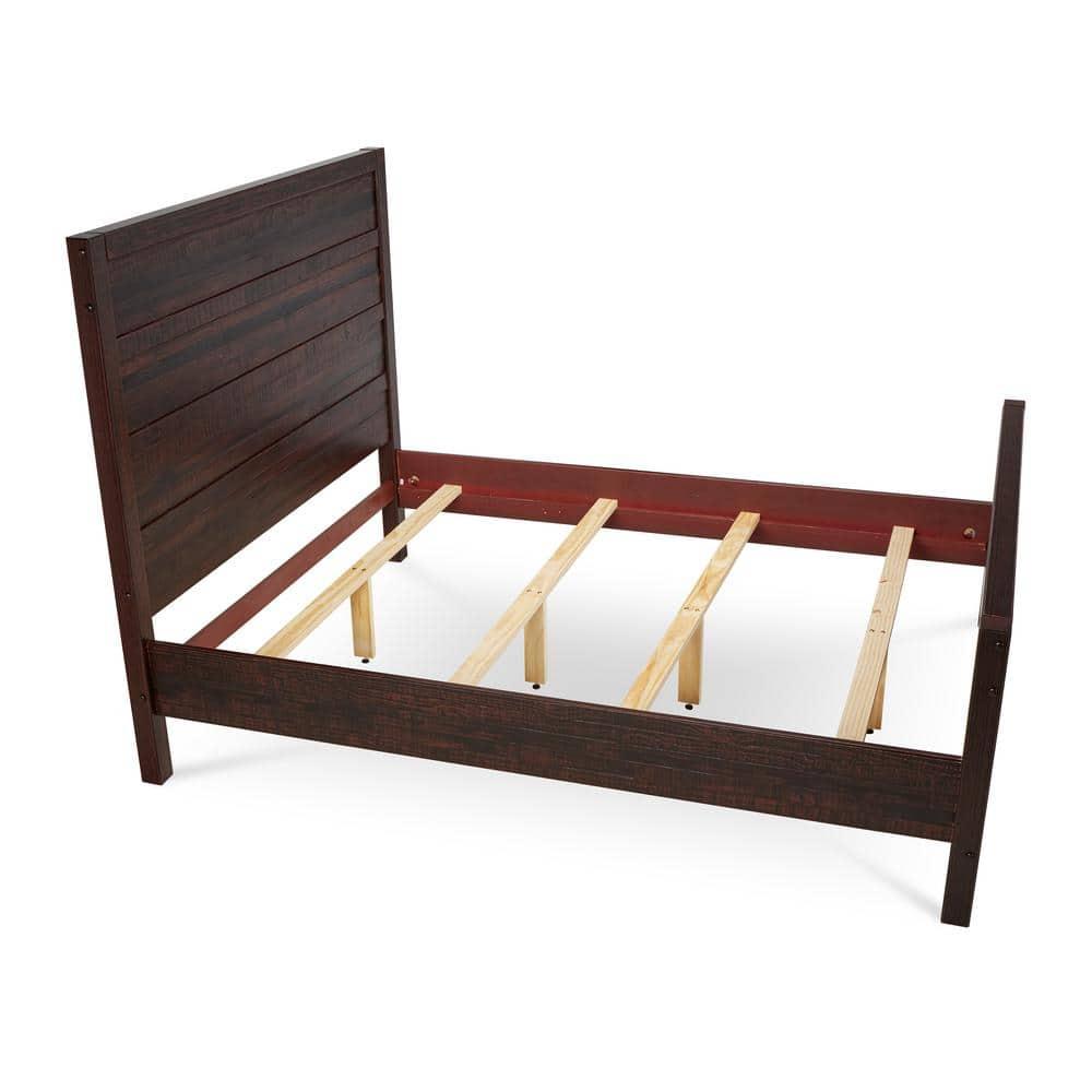Camaflexi Carmel Solid Wood Platform Bed Frame with Headboard, King, Antique Walnut