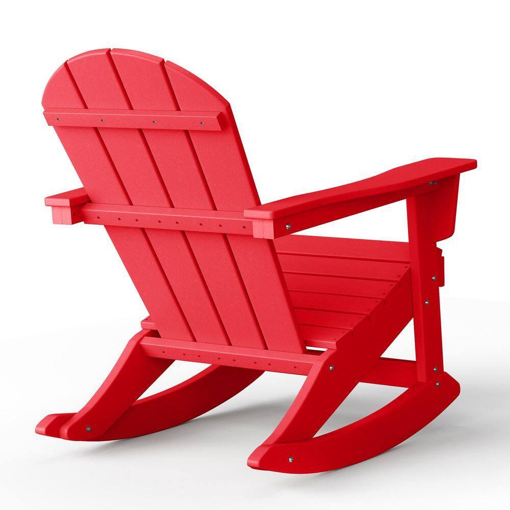 JUSTLET Plastic Adirondack Rocking Chair,HDPE All-Weather Outdoor Rocking Adirondack Chair for Porch, Patio, Balcony,Red