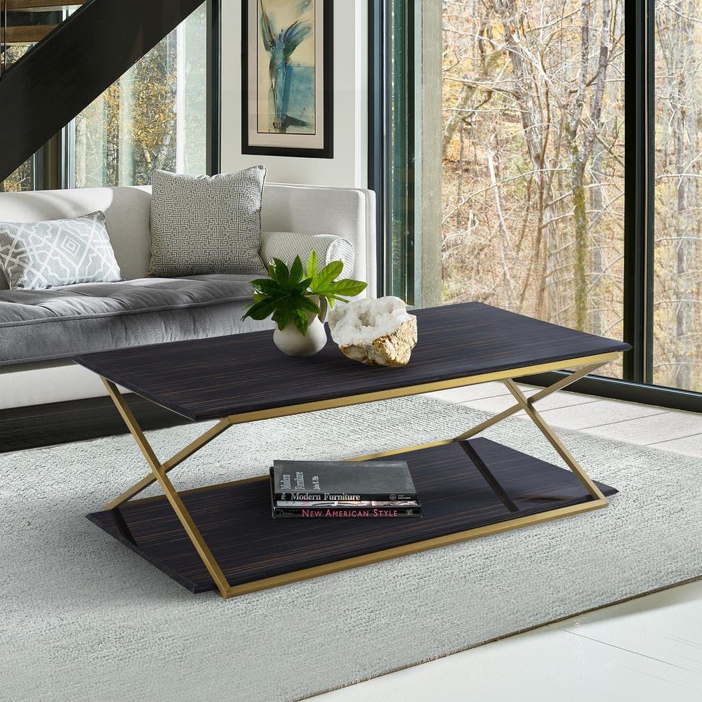 Armen Living Westlake Modern Wood & Metal Coffee Table in Dark Brown/Gold