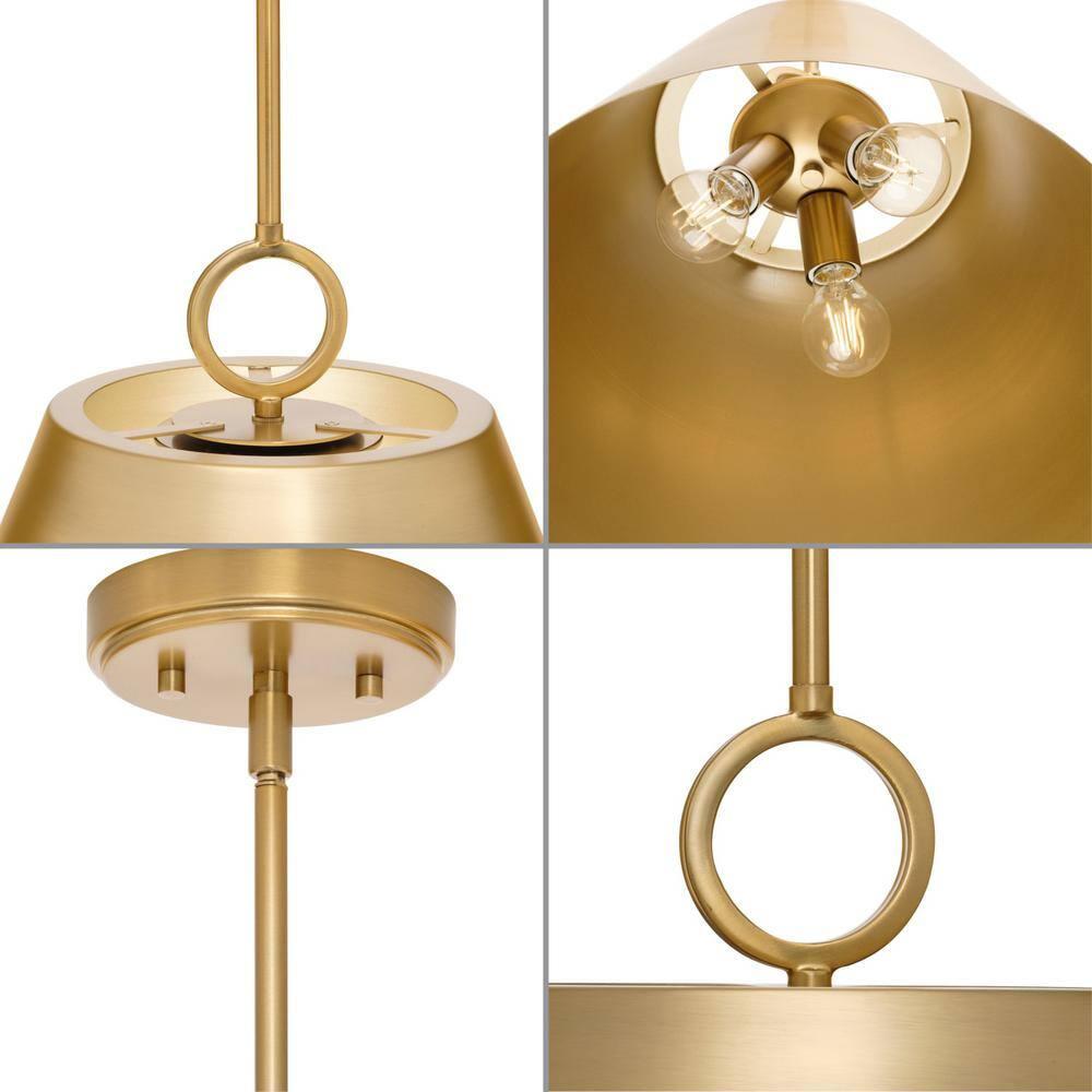 Progress Lighting Parkhurst 3-Light Dome Pendant, Brushed Bronze, Gold-Finished Interior, Ideal for New Traditional, Modern Farmhouse, Transitional