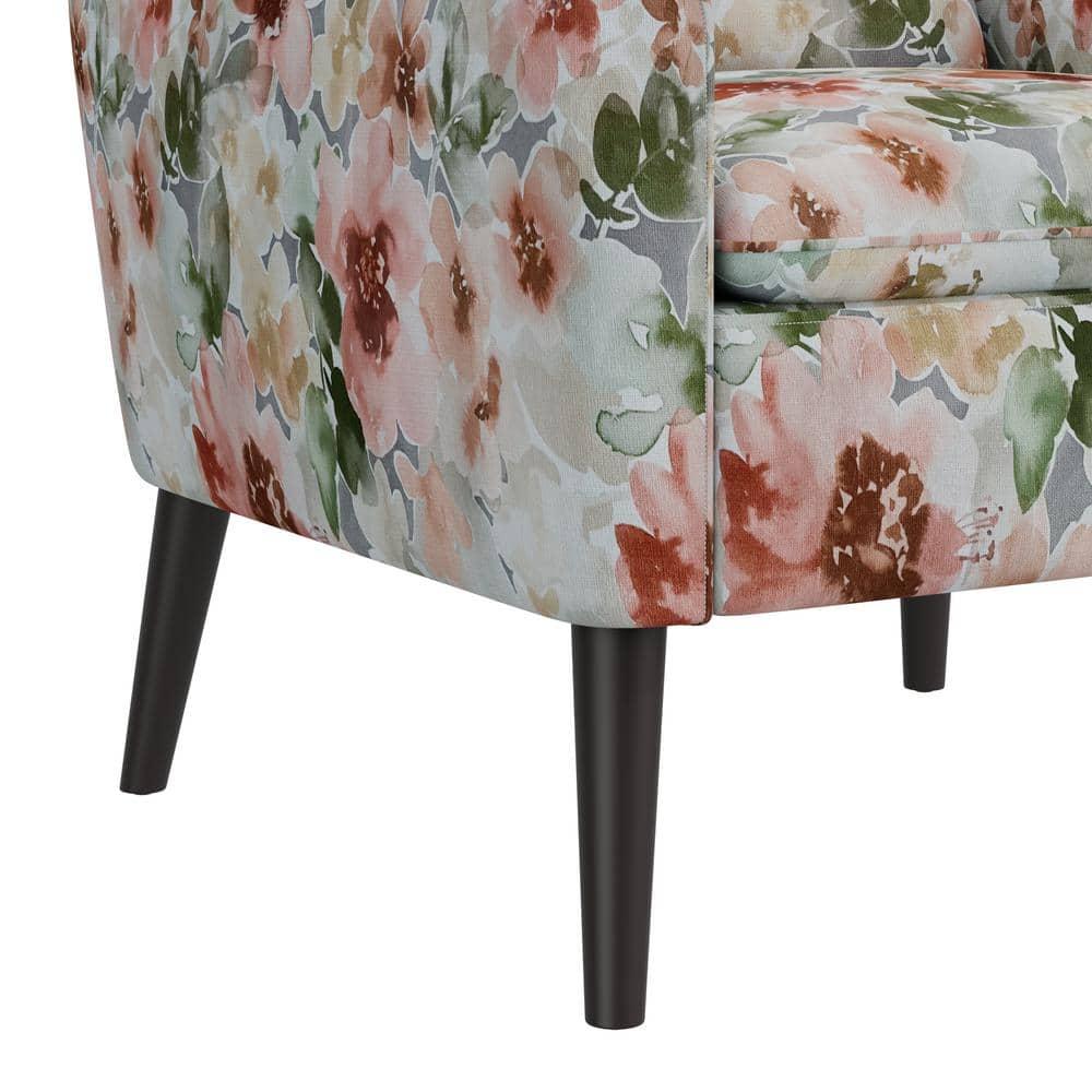HL Home Furnishings Allyson Mid-Century Modern Armchair in Orange & Green Floral