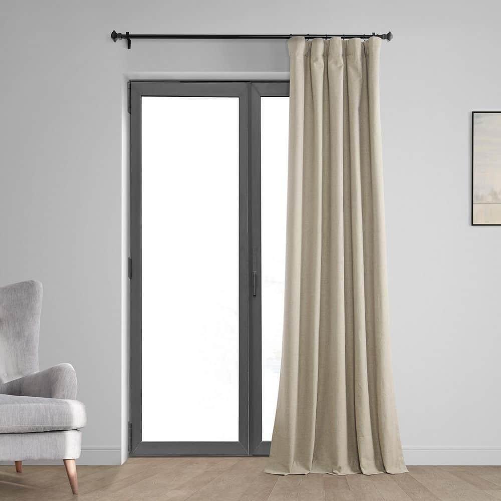 Light Tan Brown Vintage Thermal Cross Linen Weave Blackout Rod Pocket Curtain - 50 in. W x 120 in. L (1 Panel)