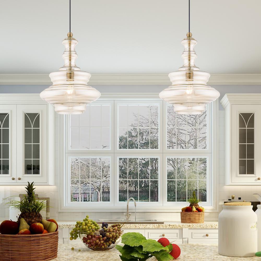 Livex Lighting Art Glass 1 - Light Pendant in  Antique Brass