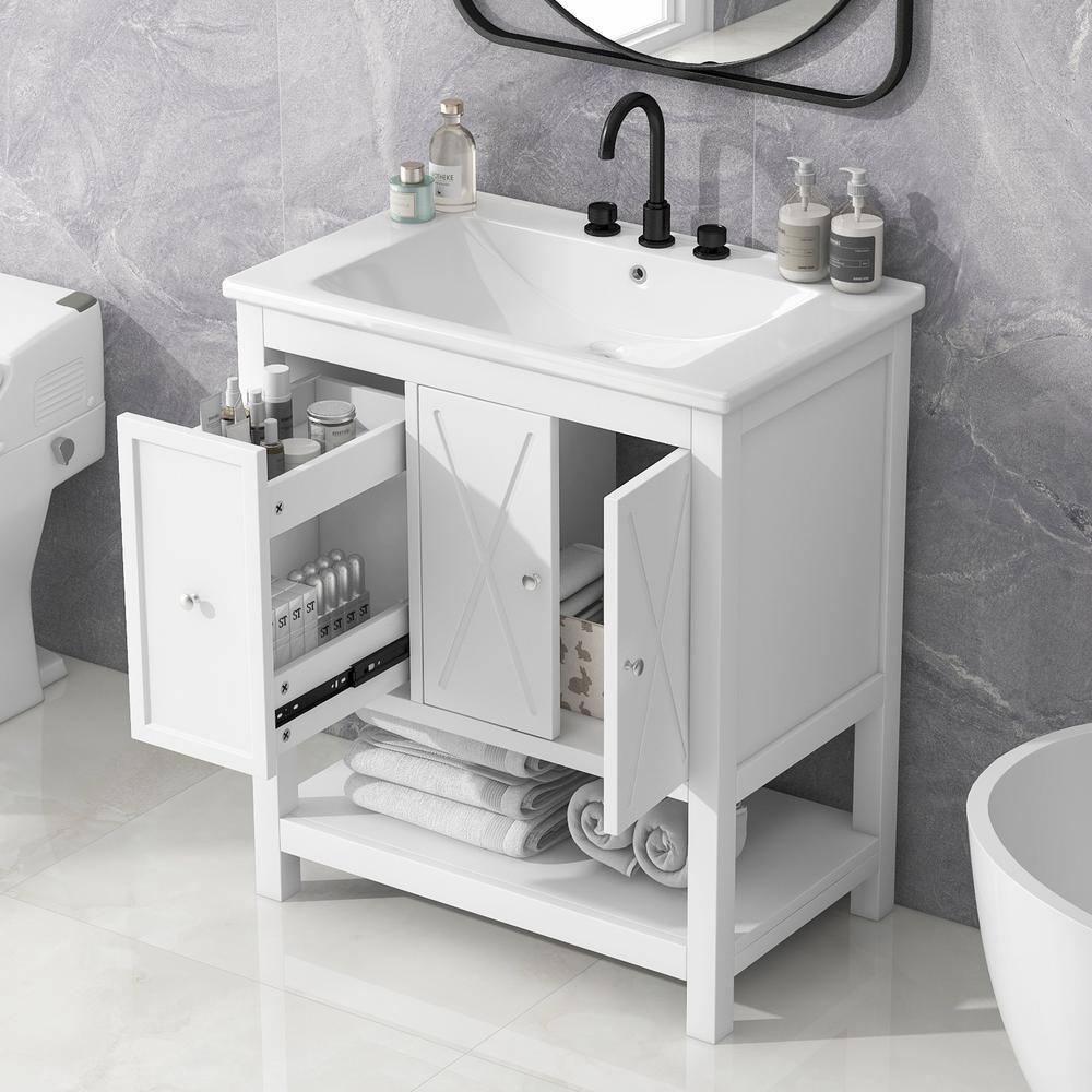Myhomekeepers 30'' Single Bathroom Vanity with Solid Wood+MDF Top