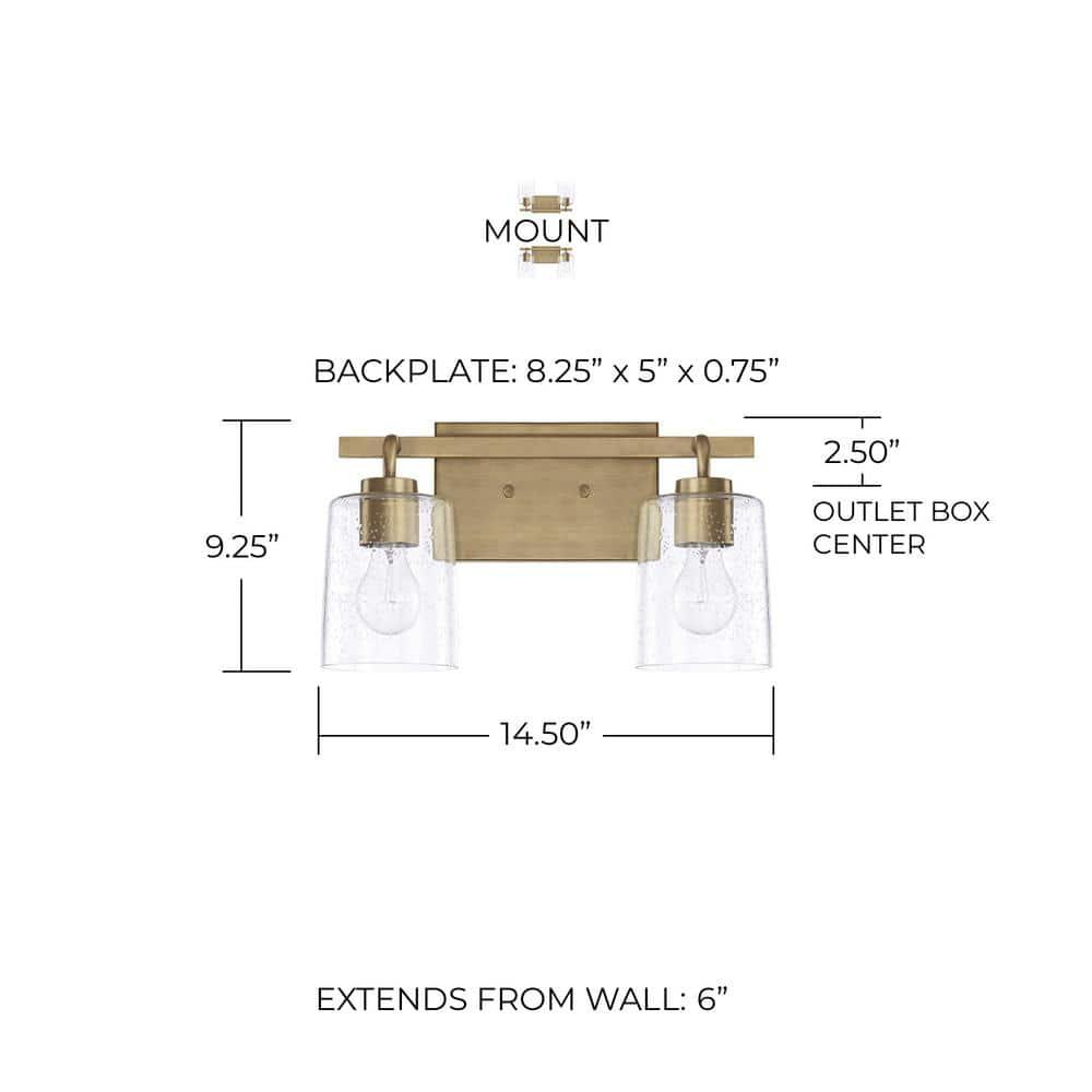 Capital Lighting 128521-449 Greyson 2 Light 15" Wide Bathroom Vanity Light - Brass